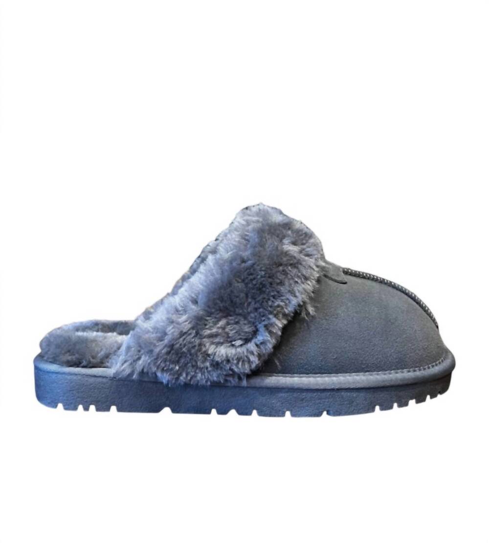 NEW THE CLASSY CLOTH women's faux fur slipper in grey